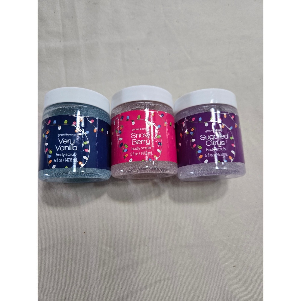 Groovi Beauty Body Scrub Trio Very Vanilla Snow Berry Sugared Citrus 5oz Each